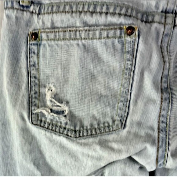 Old Navy 8 Bootcut Blue Jeans Denim Gold Details Ripped‎ y2k Festival Grunge VTG - Picture 11 of 16